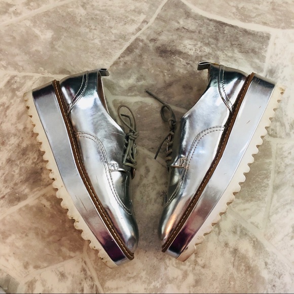 Zara Shoes - Zara silver platform Oxford loafers size 8